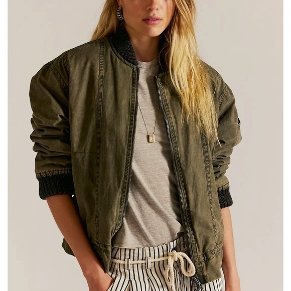Free People Jackets & Blazers - We The Free / Free People - Jax Washed Bomber Jacket (Olive)